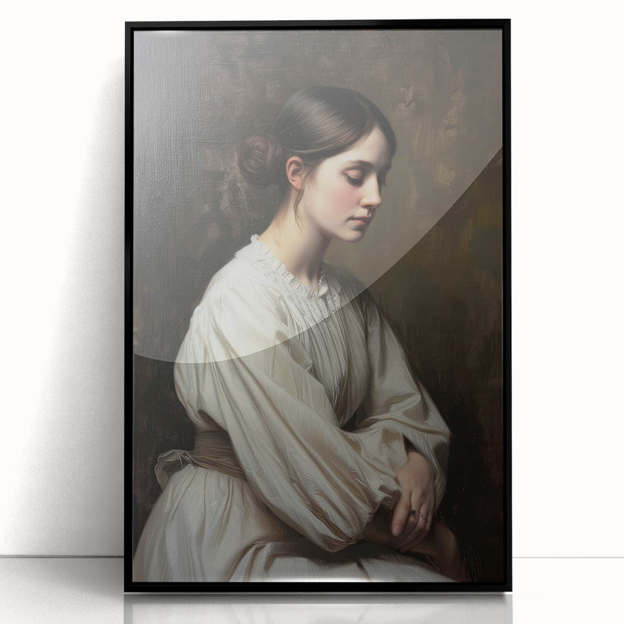 Abstract figurative artwork in a sleek black frame, showcasing vibrant colors and dynamic shapes, perfect for modern home decor or office settings.