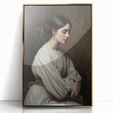 Framed abstract figurative artwork in gold tones, showcasing dynamic shapes and flowing lines, ideal for modern decor and art enthusiasts.