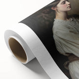 Abstract figurative wall art on rolled canvas, showcasing vibrant colors and dynamic shapes, ideal for modern home decor, presented in a protective cardboard tube.