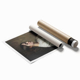 Abstract figurative rolled print showcasing vibrant colors and dynamic shapes, emphasizing modern artistic expression, packaged securely in a protective tube.