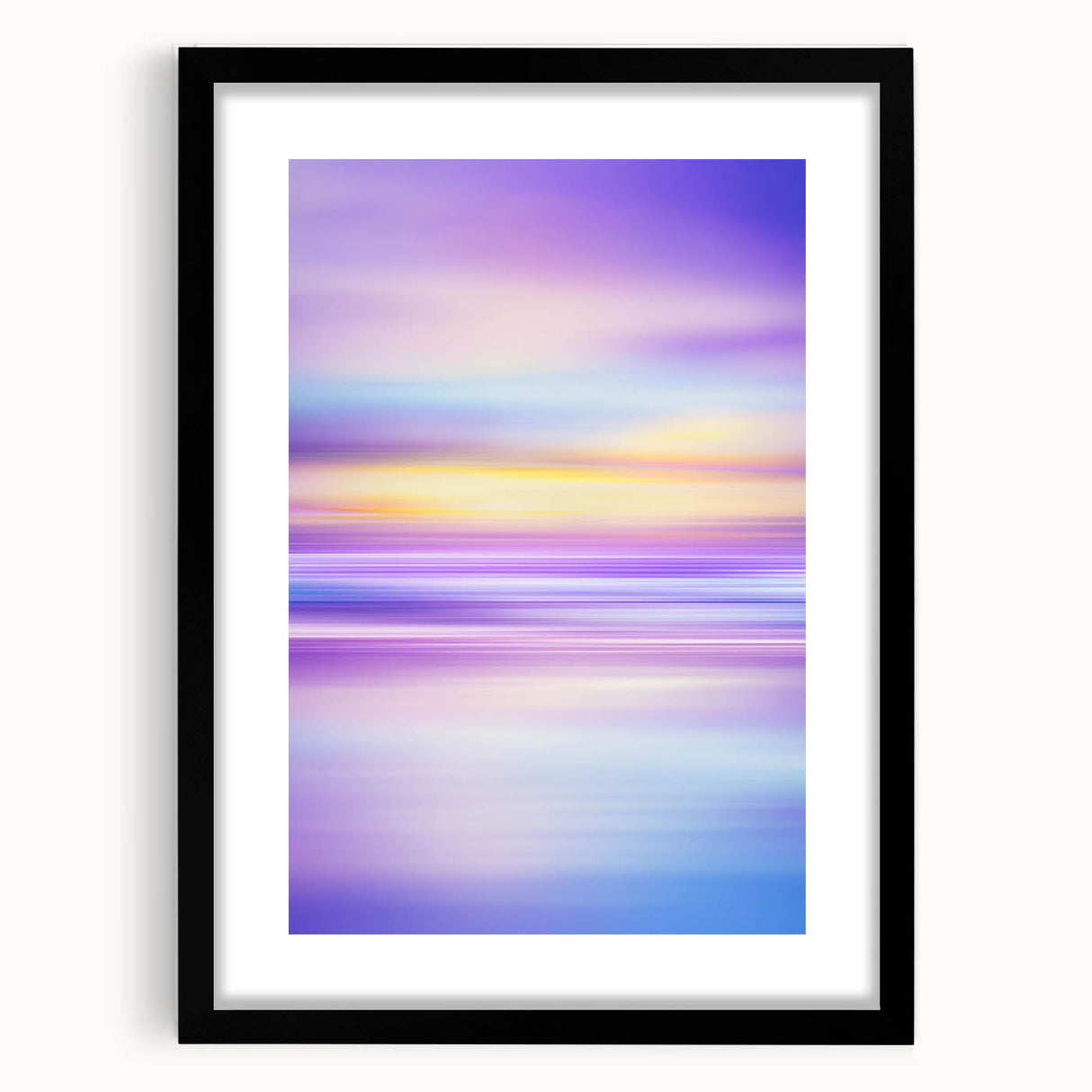 Abstract landscape artwork framed with a black mat, showcasing a modern design featuring soft colors and geometric shapes, ideal for contemporary home decor.