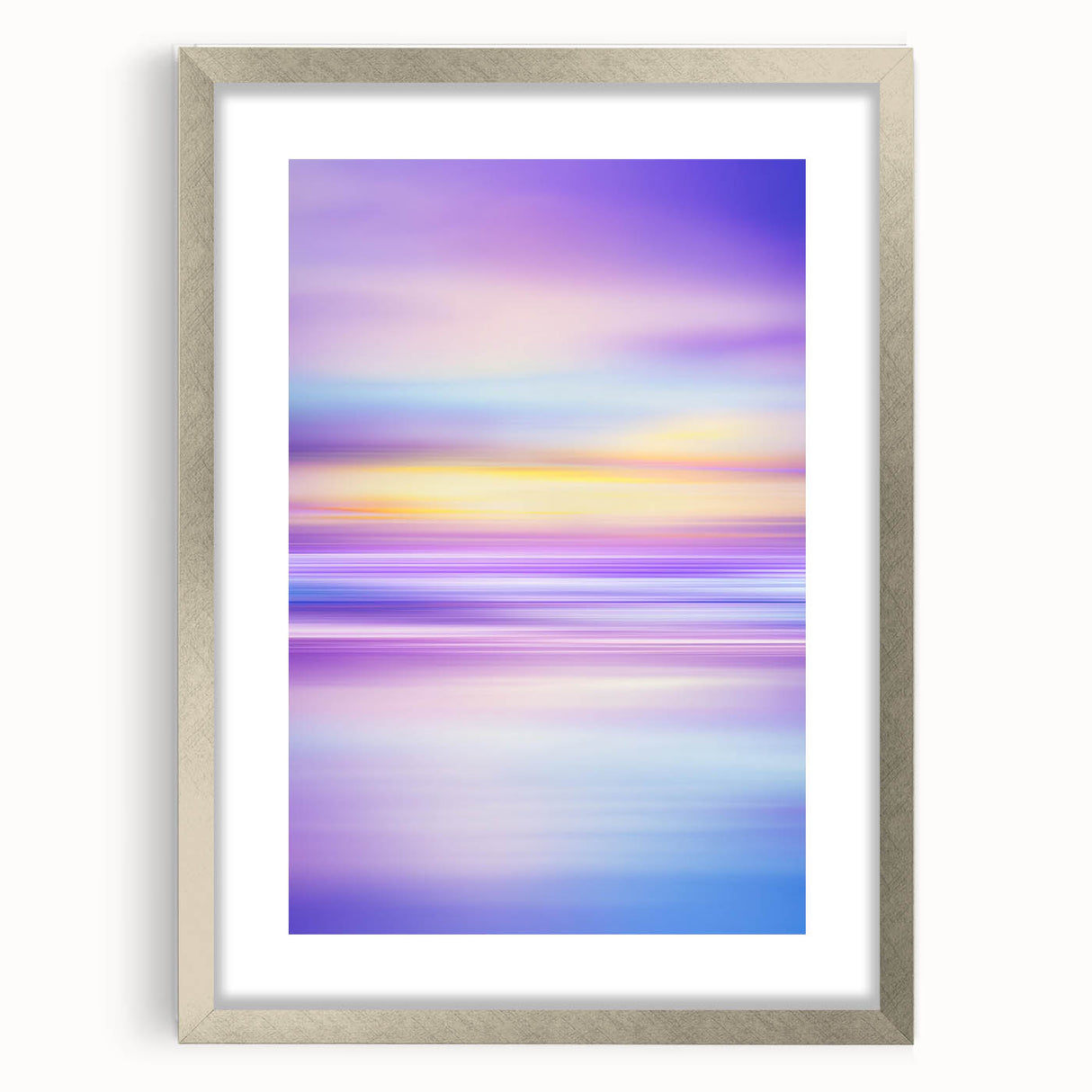 Abstract landscape framed artwork with a silver mat, showcasing a serene blend of colors and textures ideal for modern home decor. Perfect for enhancing living spaces with a touch of elegance and contemporary design.