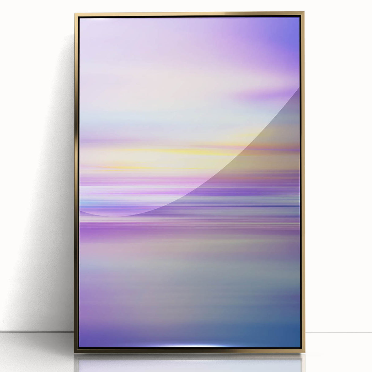 Framed acrylic artwork showcasing an abstract landscape in rich gold tones, designed to add elegance to modern interiors, perfect for home or office decor.
