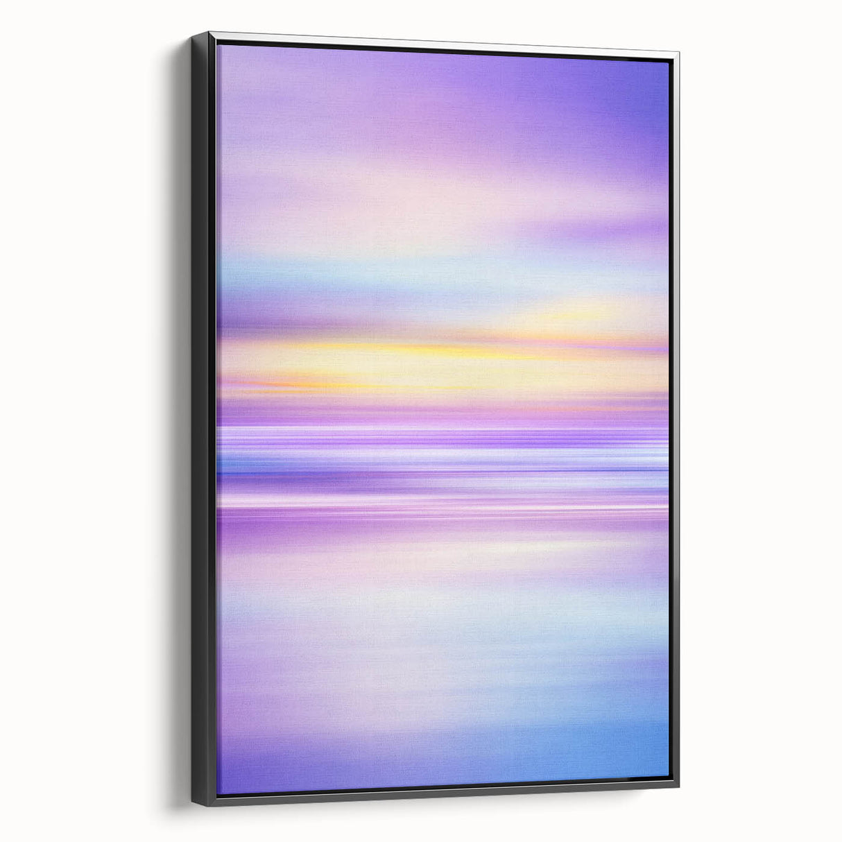 Framed abstract landscape canvas artwork with a black frame, showcasing a vibrant blend of colors and textures, ideal for modern home decor. Perfect for adding a contemporary touch to living spaces or offices.