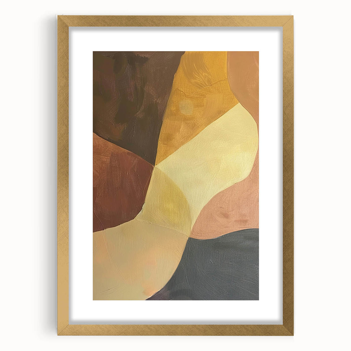 Abstract minimalist wall art framed with a gold mat, showcasing a contemporary design ideal for modern home decor. Perfect for adding elegance to living spaces.