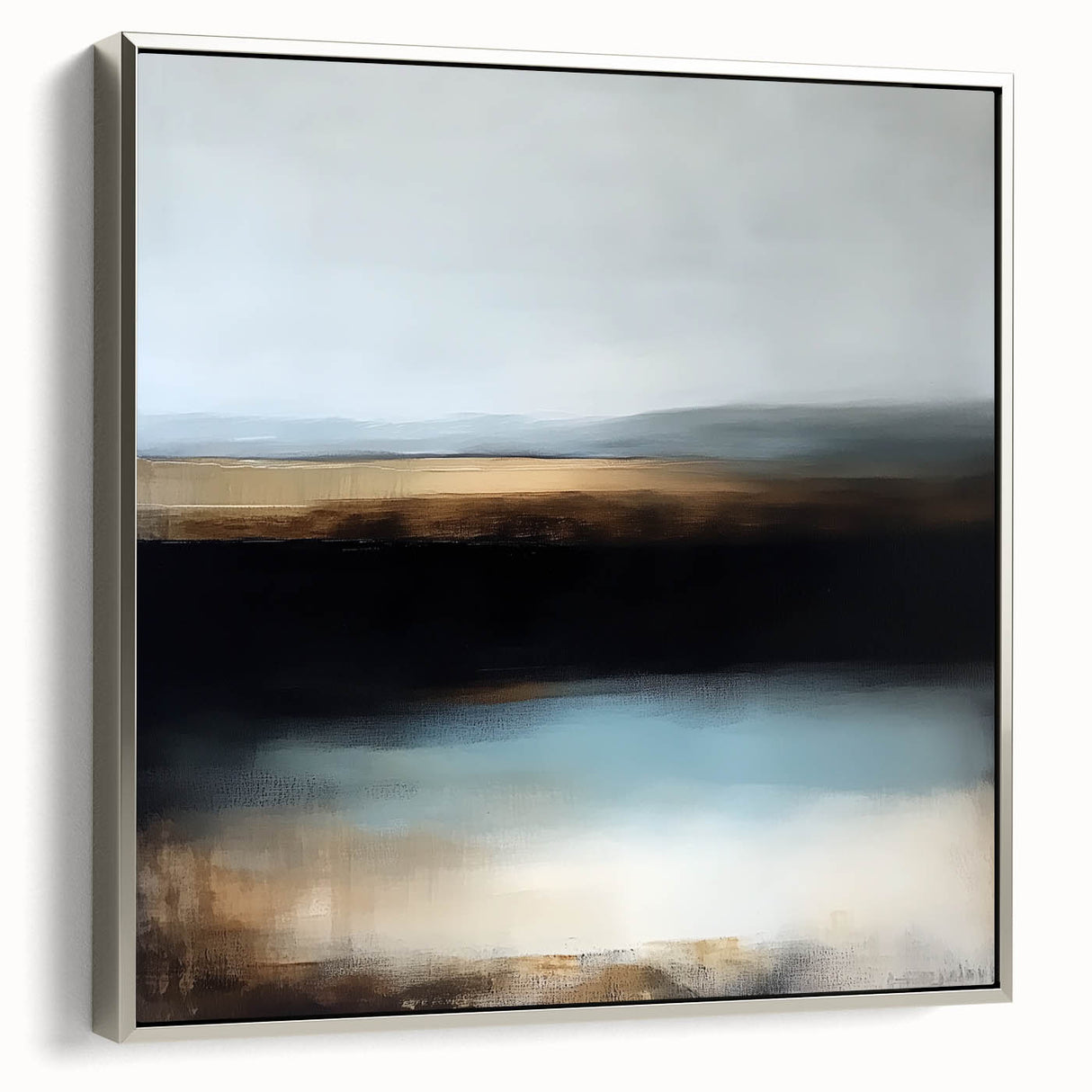 Large Abstract Wall Art – Earthy Horizon in Brown and Blue Tones