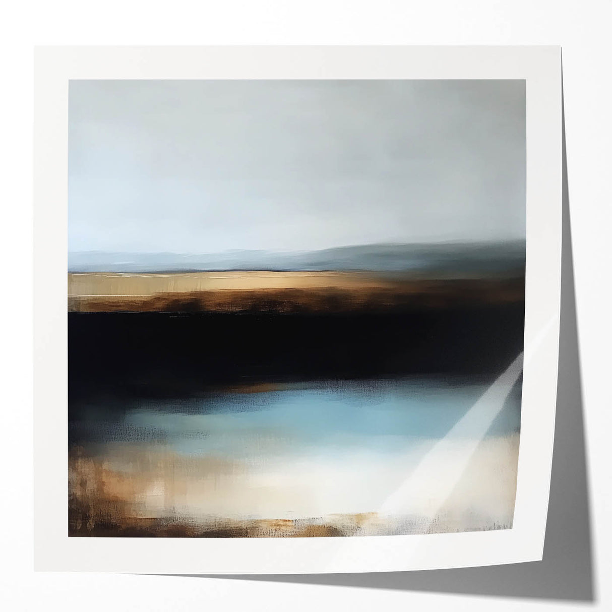 Large Abstract Wall Art – Earthy Horizon in Brown and Blue Tones