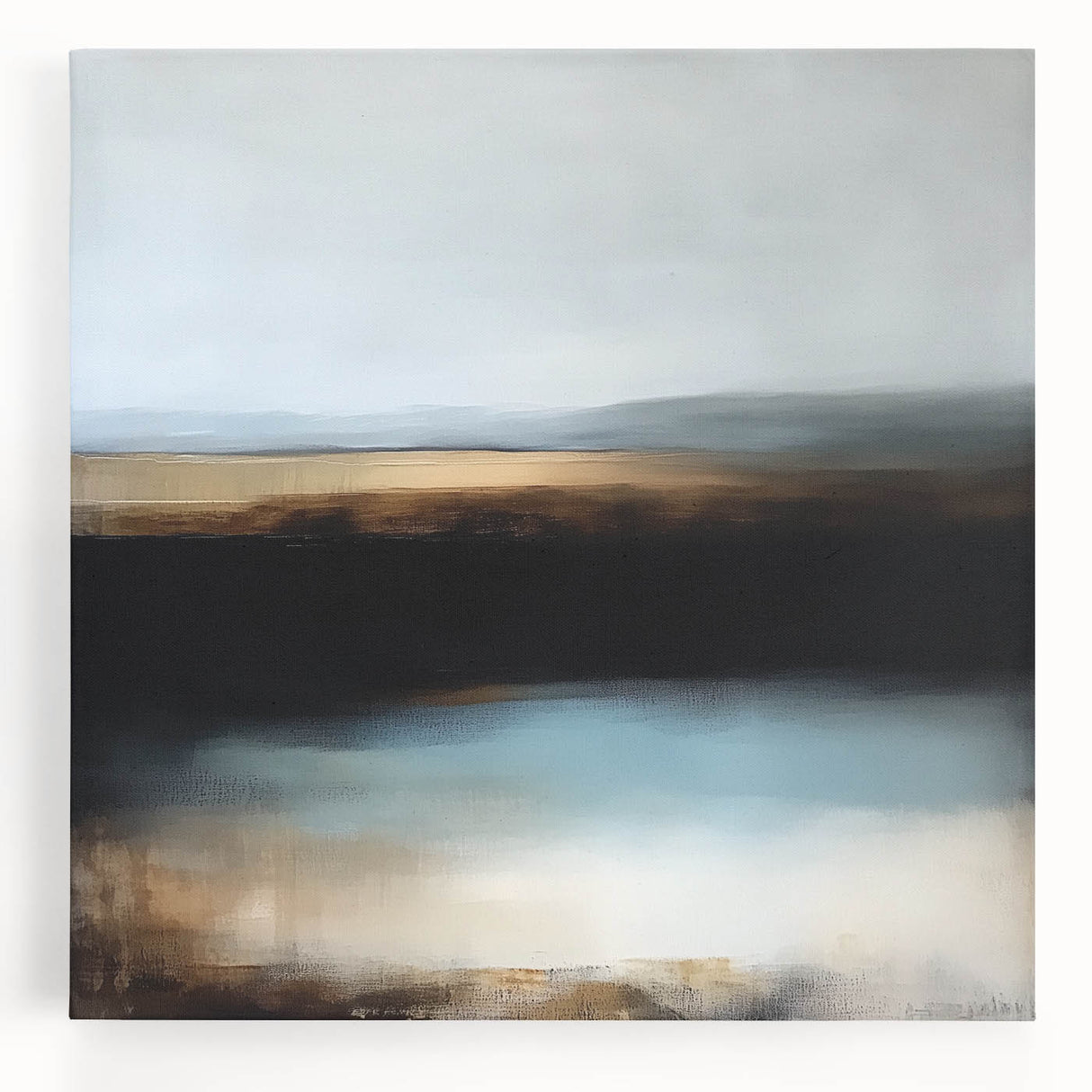 Large Abstract Wall Art – Earthy Horizon in Brown and Blue Tones