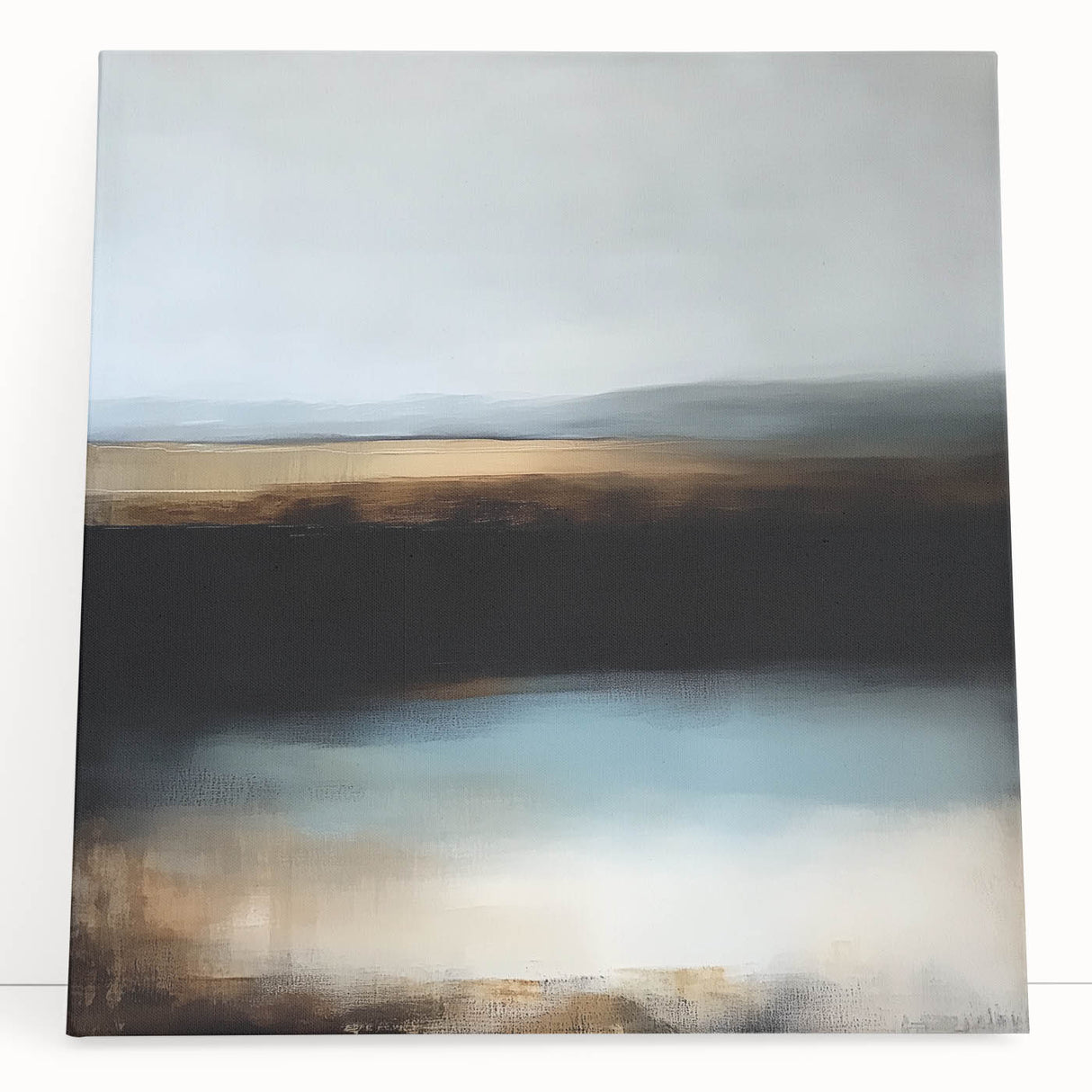 Large Abstract Wall Art – Earthy Horizon in Brown and Blue Tones