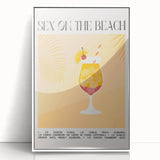 Art deco poster featuring stylized food and drink motifs in muted colors on a white framed acrylic.