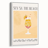 Vintage poster art of colorful food and drinks on a white framed canvas, ideal for extra large living room wall decor.