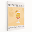 Large stretched canvas featuring a vibrant illustration of various fruits and beverages, ideal for kitchen wall art.