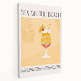 Large stretched canvas featuring a vibrant illustration of various fruits and beverages, ideal for kitchen wall art.