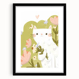 Floral Cat Girls Room Wall Art – Nursery & Kids Room Art Print