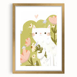 Floral Cat Girls Room Wall Art – Nursery & Kids Room Art Print