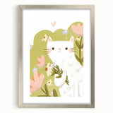 Floral Cat Girls Room Wall Art – Nursery & Kids Room Art Print