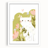 Floral Cat Girls Room Wall Art – Nursery & Kids Room Art Print