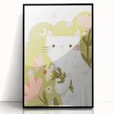 Floral Cat Girls Room Wall Art – Nursery & Kids Room Art Print