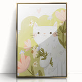 Floral Cat Girls Room Wall Art – Nursery & Kids Room Art Print
