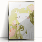 Floral Cat Girls Room Wall Art – Nursery & Kids Room Art Print