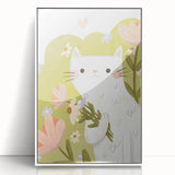 Floral Cat Girls Room Wall Art – Nursery & Kids Room Art Print