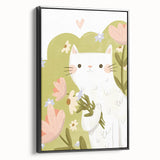 Floral Cat Girls Room Wall Art – Nursery & Kids Room Art Print
