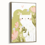 Floral Cat Girls Room Wall Art – Nursery & Kids Room Art Print