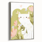 Floral Cat Girls Room Wall Art – Nursery & Kids Room Art Print