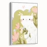 Floral Cat Girls Room Wall Art – Nursery & Kids Room Art Print