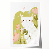 Floral Cat Girls Room Wall Art – Nursery & Kids Room Art Print