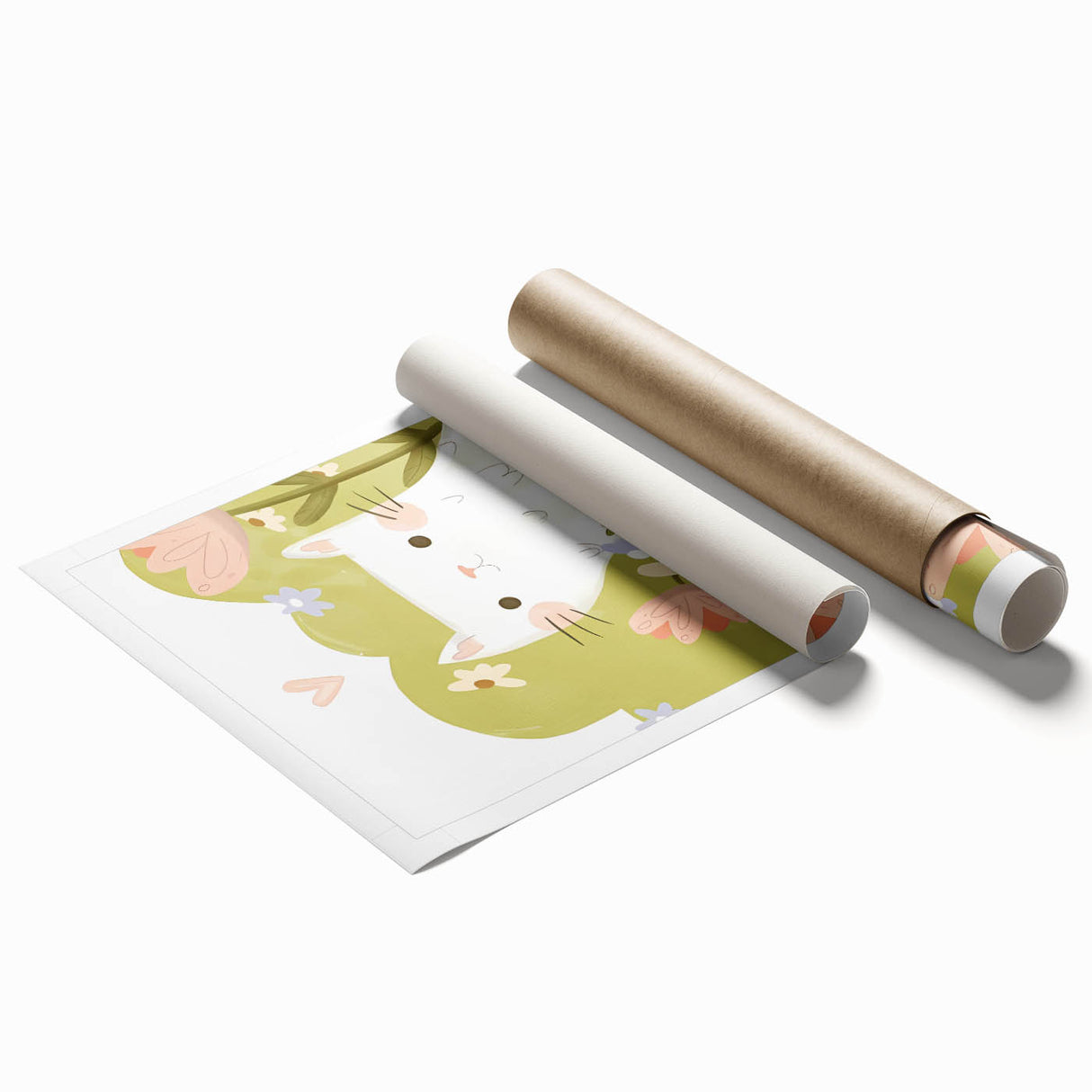 Floral Cat Girls Room Wall Art – Nursery & Kids Room Art Print
