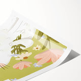 Floral Cat Girls Room Wall Art – Nursery & Kids Room Art Print