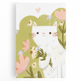 Floral Cat Girls Room Wall Art – Nursery & Kids Room Art Print