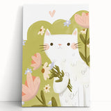 Floral Cat Girls Room Wall Art – Nursery & Kids Room Art Print