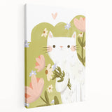 Floral Cat Girls Room Wall Art – Nursery & Kids Room Art Print