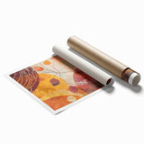 Extra large rolled print featuring autumnal floral art in warm orange and red shades.