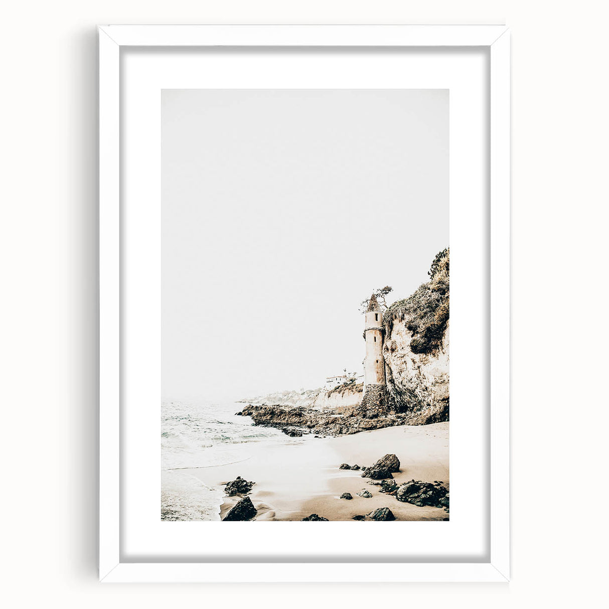 Abstract art print featuring warm summer hues on a white framed canvas, ideal for dining room decor.