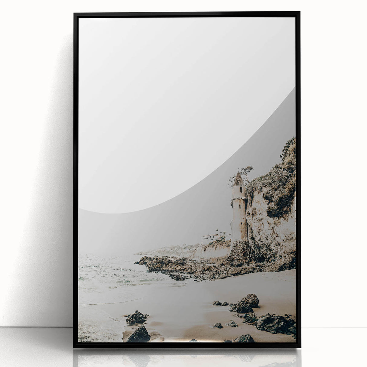 Large abstract wall art featuring vibrant orange and yellow tones on black acrylic framed print.