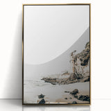 Mid-century modernist summer scene on large acrylic print in gold frame, suitable for modern art wall decor.