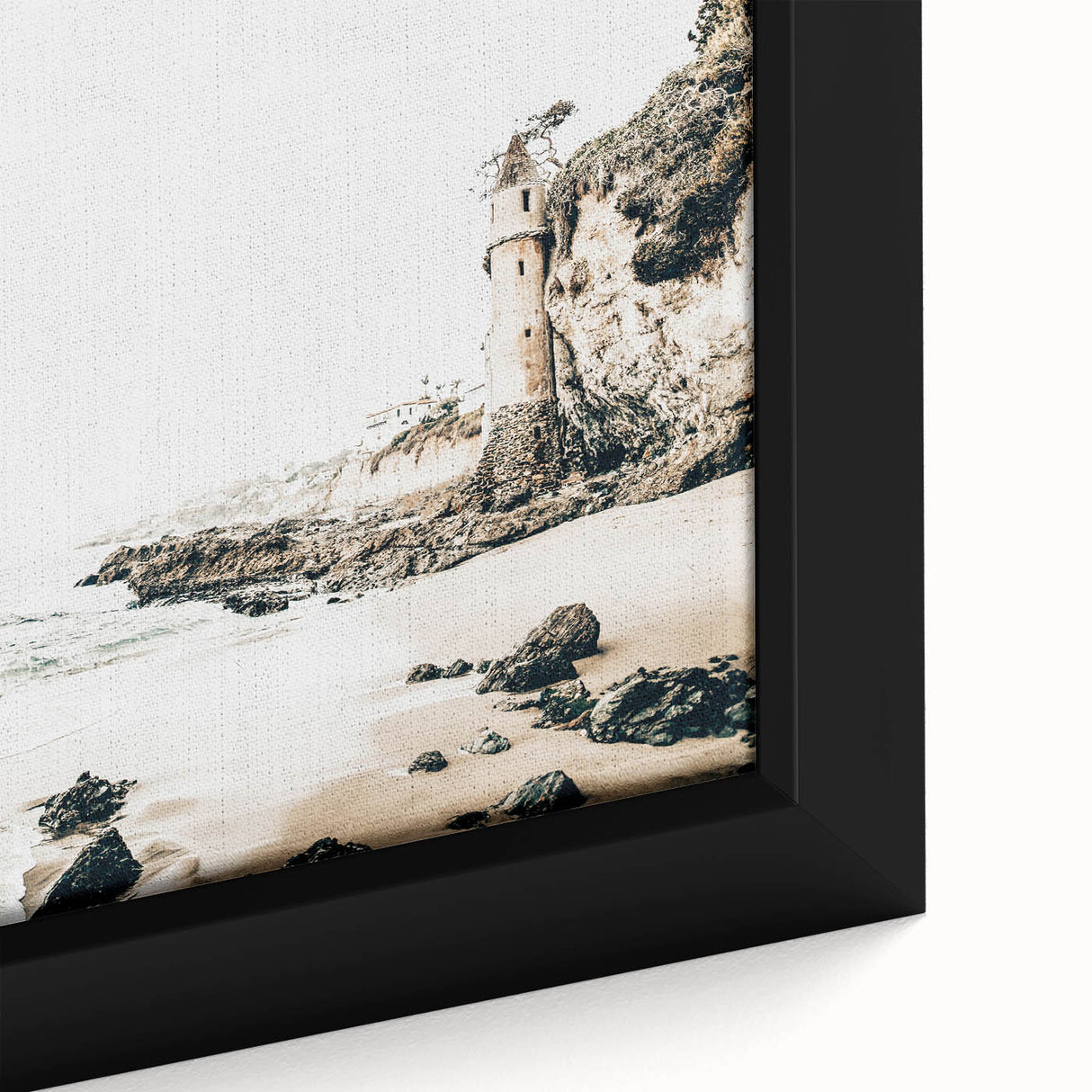 Extra large framed canvas featuring a textured, colorful abstract design on a black background, ideal for living room decor.