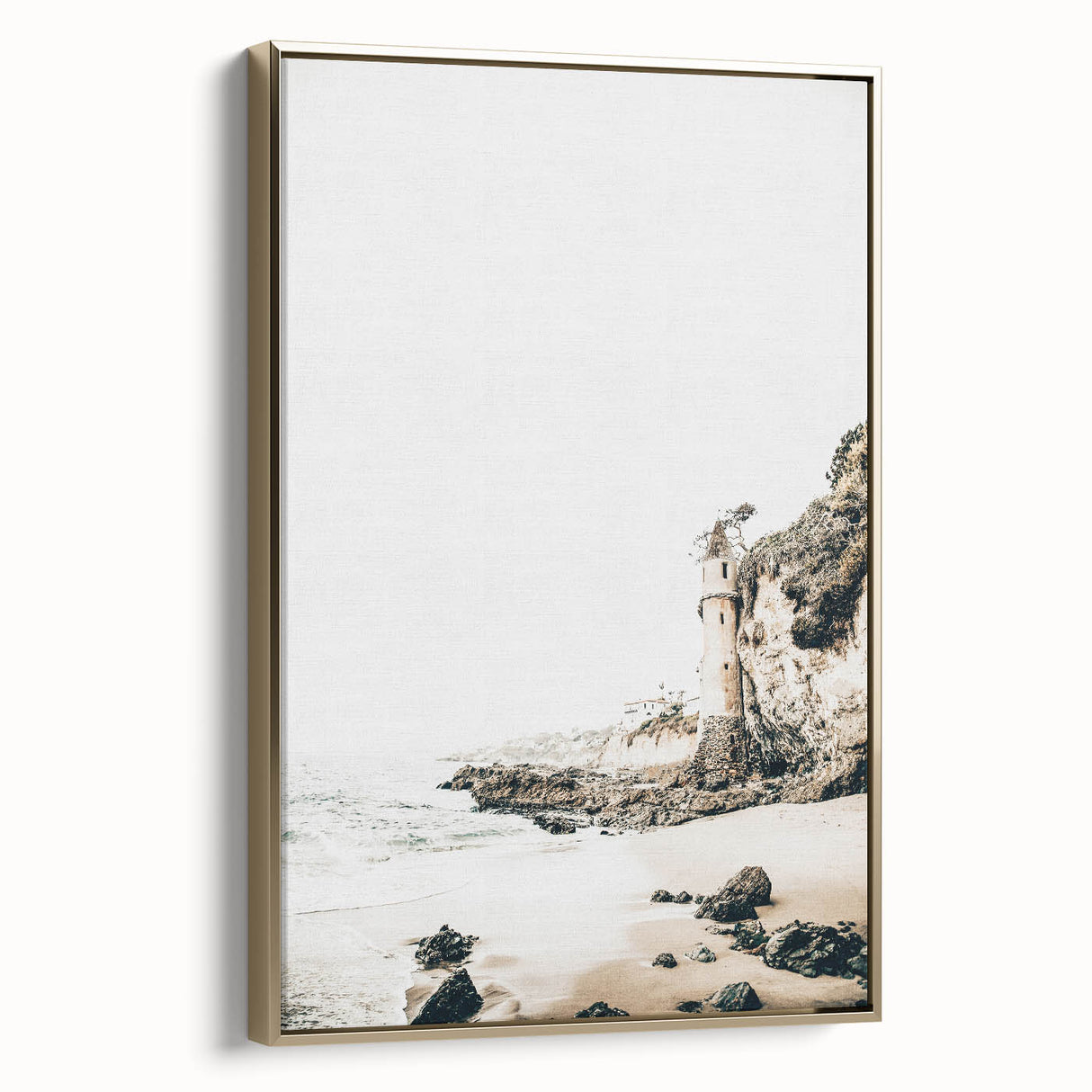 Framed canvas depicting a vintage summer landscape with lush green trees and a golden frame, ideal for bedroom wall art.