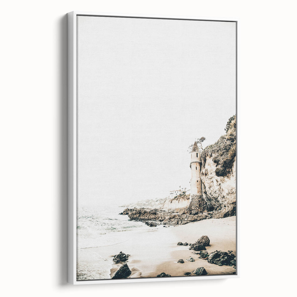 Vintage poster art depicting a summer scene on extra large framed canvas, with colorful art in black.