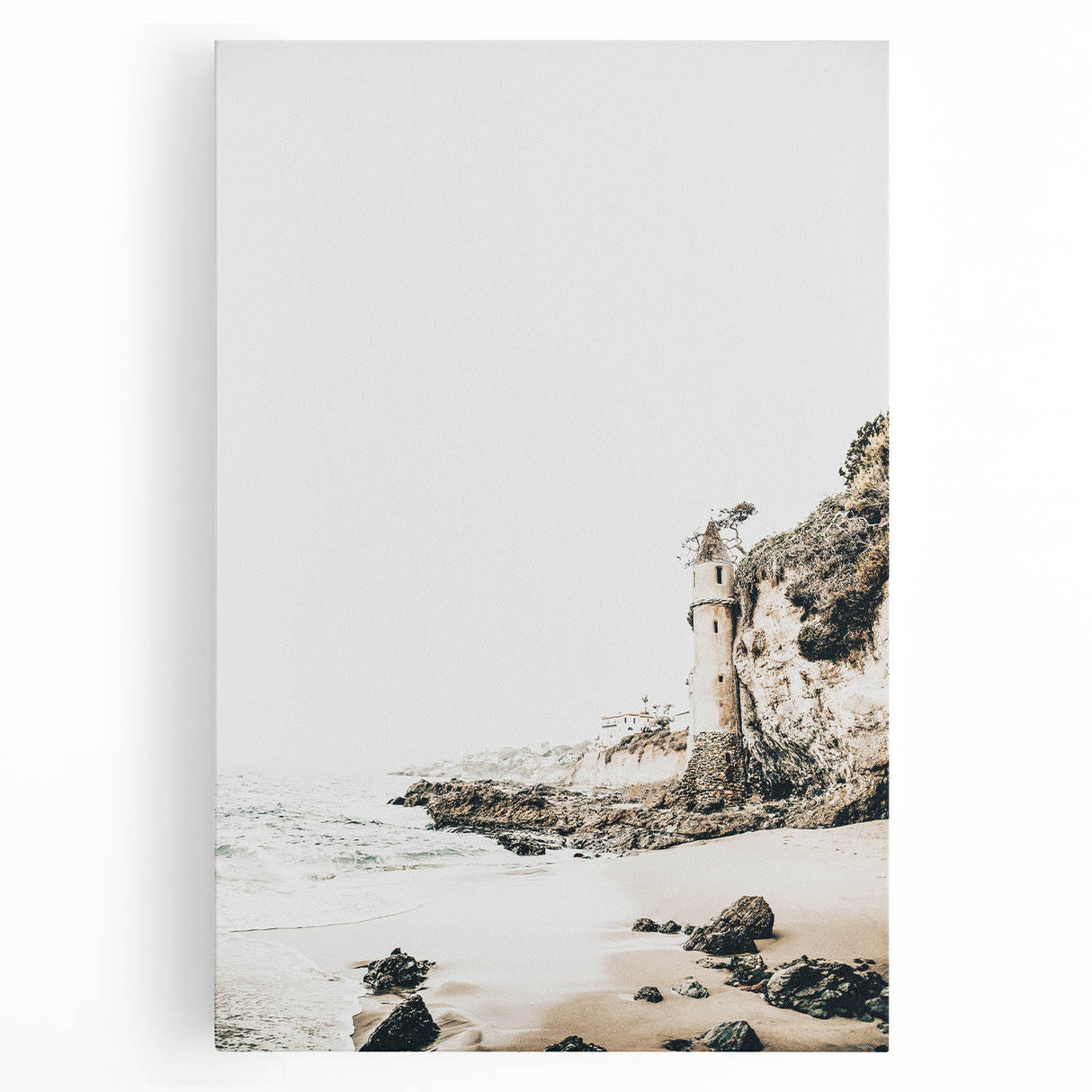 Large black and white stretched canvas featuring a minimalist summer scene, ideal for kitchen wall art.