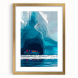 Elegant gold-framed landscape art print showcasing a serene cave scene, complete with a white mat for added depth, ideal for enhancing any interior decor.