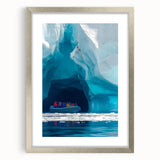 Silver-framed landscape artwork featuring a serene cave scene, elegantly matted for an upscale presentation, ideal for modern home decor and gallery displays.