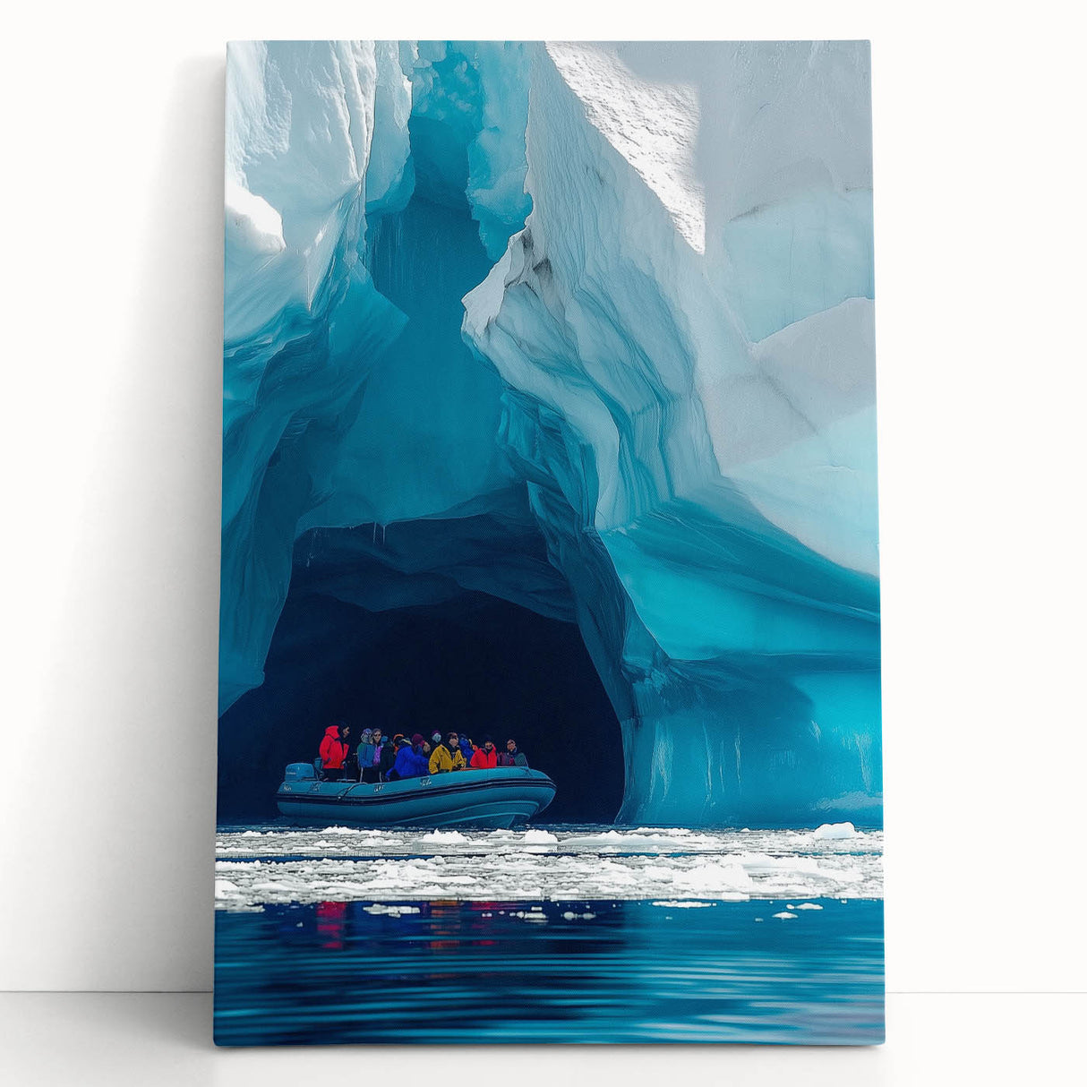 Stretched canvas artwork depicting an abstract landscape with cave motifs, showcasing earthy tones and intricate details, perfect for modern home decor.