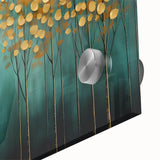 Golden Trees on Teal – Modern Large Wall Art for Living Room