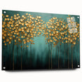 Golden Trees on Teal – Modern Large Wall Art for Living Room
