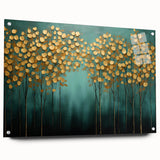Golden Trees on Teal – Modern Large Wall Art for Living Room