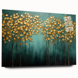 Golden Trees on Teal – Modern Large Wall Art for Living Room
